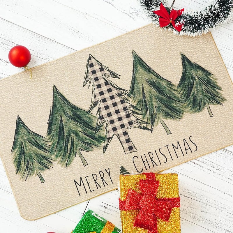 ONWAY Christmas Trees Door Mat Seasonal Winter Happy Holiday Farmhouse Doormat Kitchen Low-Profile Floor Rug Switch Mat for Home Decor Indoor Outdoor 29 x 17 Inch - Image 2